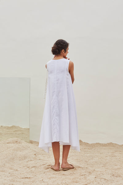 WHITE COTTON LONG DRESS (BFW-12A)