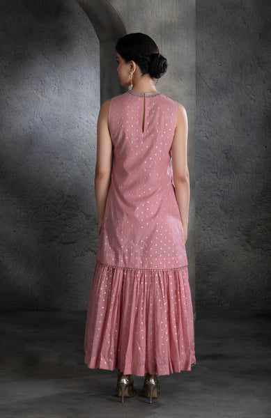 Pink floral embroidered & gota detailed angrakha set (BV-04)