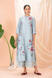 ICE BLUE PRINTED KURTA WITH MATCHING PANTS ( ALY-01A)