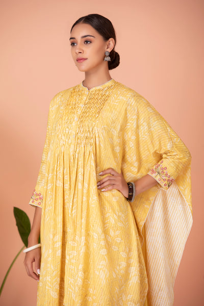 YELLOW PRINTED KAFTAN WITH YELLOW SLIP ( HB-04)