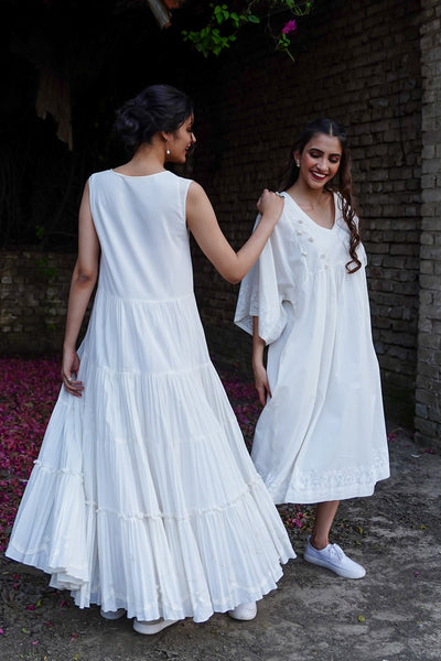 IVORY COTTON EMBROIDERED DRESS & SLIP (WH-03)