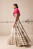 One shoulder hot pink embroidered blouse and ivory lehenga set (E-27/TL-115)