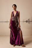 Purple silk velvet embroidered  dress(E-14/TL-131)