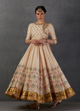 MARBLE SILK CHANDERI PRINTED EMBROIDERED ANARKALI(FB-12A)