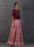 OLD ROSE SILK ORGANZA PRINTED LEHENGA SET ( FB-14 )