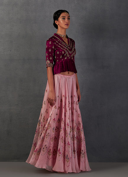 OLD ROSE SILK ORGANZA PRINTED LEHENGA SET ( FB-14 )