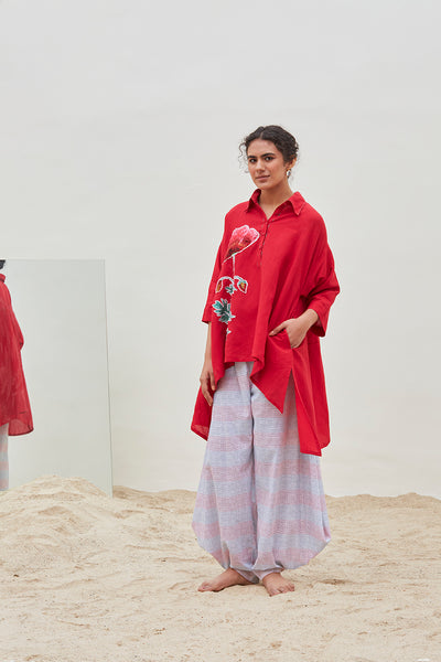 POPPY FLOWER HAND PAINTED LOOSE COTTON DRESS (BFW-10)