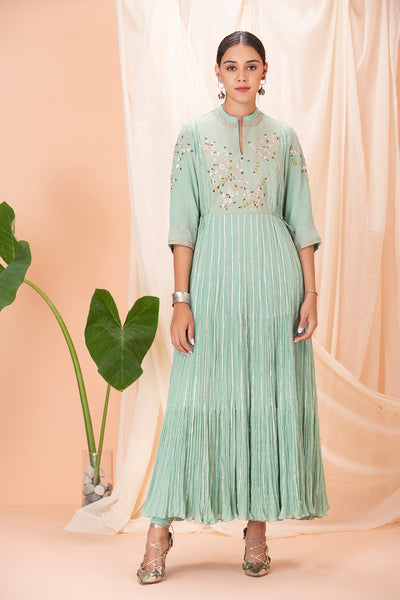 AQUA ANARKALI SET WITH YELLOW DUPATTA (MH-01B)