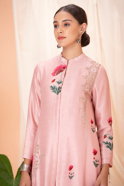 ONION PINK PRINTED AND EMBROIDERED KURTA SET WITH MATCHING COTTON PANTS (ALY-06)