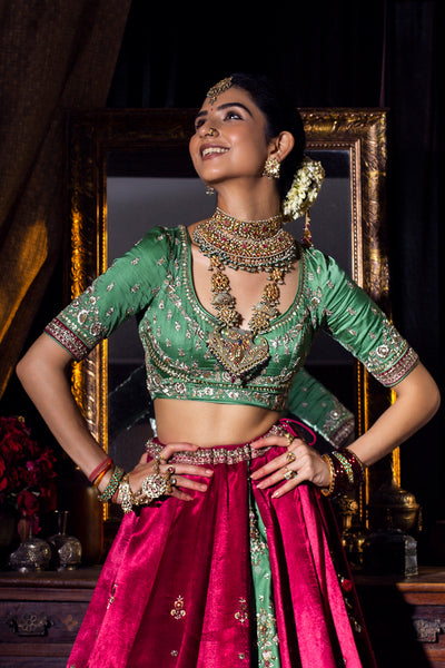 Atisha-W ruby silk mashru embroidered lehenga set ( FB-01 )