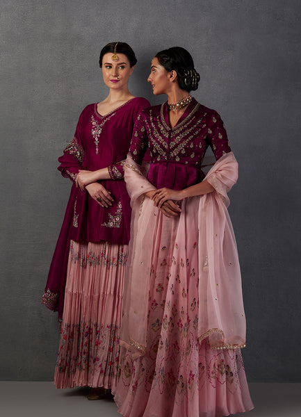 OLD ROSE SILK ORGANZA PRINTED LEHENGA SET ( FB-14 )