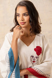 IVORY ABSTRACT FACE EMBROIDERED KAAFTAN (F-08)