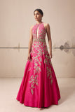 Hot pink embroidered halter neck dress (E-37/TL-108)