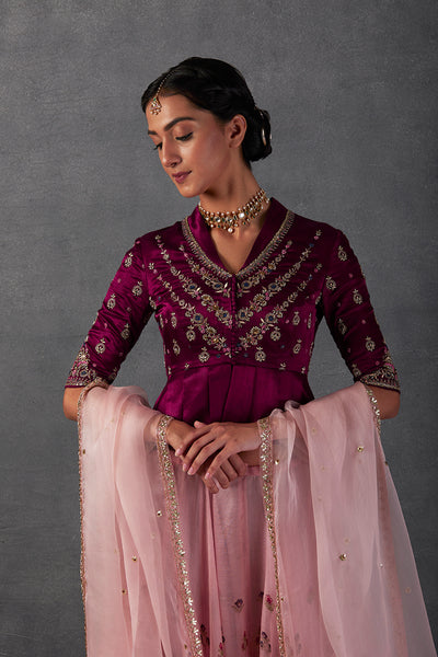 OLD ROSE SILK ORGANZA PRINTED LEHENGA SET ( FB-14 )