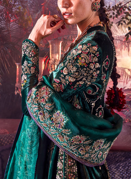 Kanika-S emerald silk velvet embroidered jacket set ( FB-24 )