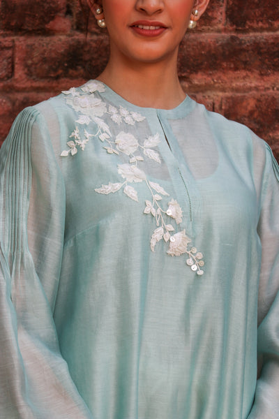 AQUA COTTON EMBROIDERED HIGH LOW TUNIC & SLIP (WH-02)