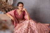 OLD ROSE LEHENGA SET WITH MAROON BLOUSE AND DARK OLD ROSE DUPATTA (MH-08A)