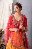 ORANGE CRINKELED LEHENGA SET WITH BLOUSE AND DUPATTA (BRM-25C)