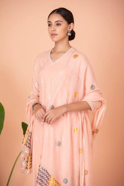 PEACH EMBROIDERED KURTA WITH MATCHING  PANTS AND DUPATTA (SR-07A)