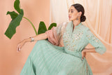 AQUA ANARKALI SET WITH YELLOW DUPATTA (MH-01B)