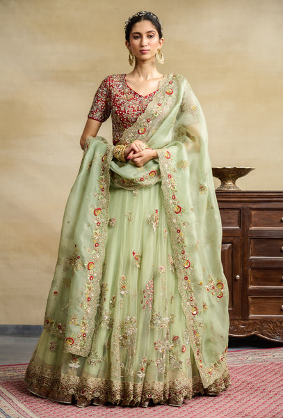 MINT TULLE HEAVY EMBROIDERED LEHANGA SET ( SK -16A )