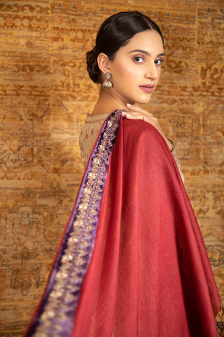 MAROON MATIN TUSSAR EMBROIDERED DUPATTA ( DUS-50 )