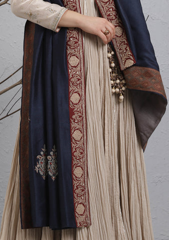 NAVY BLUE SILK EMBROIDERED DUSHALA (DUS-55)