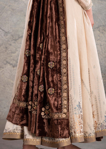 BROWN VELVET EMBROIDERED DUSHALA (DUS-54)