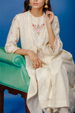 Embroidered Double Layered Tunic. Ivory (BNS-09A)
