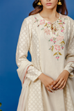 Embroidered Kurta With Dual Colour Crinkle Skirt & Dupatta. Ivory /old Rose Pink