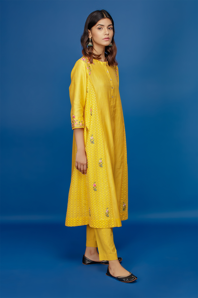 Embroidered Front Placket Kurta With Palazzo. Yellow