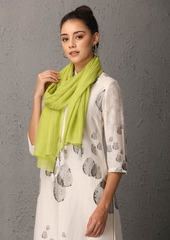 LIME GREEN EMBROIDERED SCARF WITH LEAF (PNK-14C) JUST ADDED