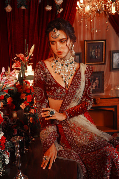 Eye Catching Heavy Embroidered Sindoori Red Lehanga Set (SK-41 )