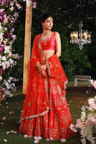 Rich & Attractive Embroidered Coral Lehanga set (KZ-05)