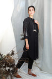 BLACK FRONT OPEN SHIRT DRESS WITH DELICATE THREAD EMBROIDERY ( ALFZ- 07 )