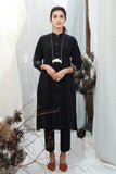 BLACK FRONT OPEN SHIRT DRESS WITH DELICATE THREAD EMBROIDERY ( ALFZ- 07 )