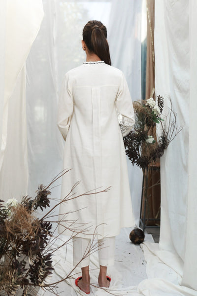 IVORY FRONT OPEN SHIRT DRESS WITH DELICATE THREAD EMBROIDERY ( ALFZ- 07)