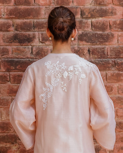 PINK COTTON EMBROIDERED HIGH LOW TUNIC & SLIP (WH-02)