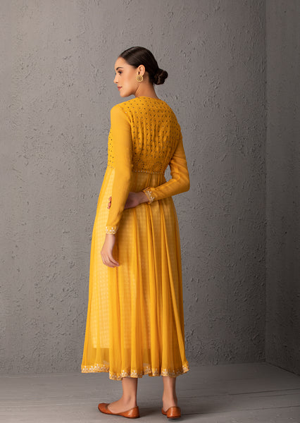 Mustard Anarkali Set With Inner & Pant ( INY - 29 )