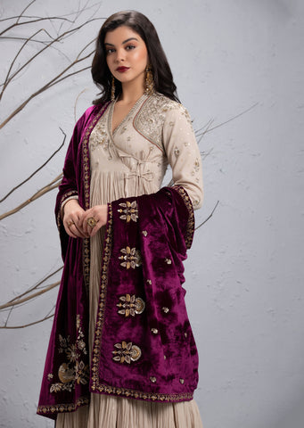 PURPLE VELVET EMBROIDERED DUSHALA (MM-15)