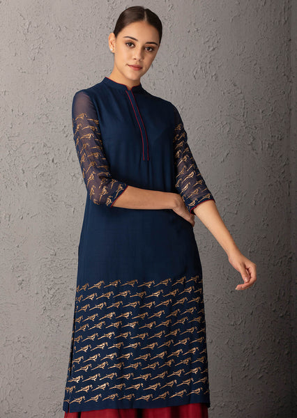 Blue & Maroon Kurta set (PW-54A)