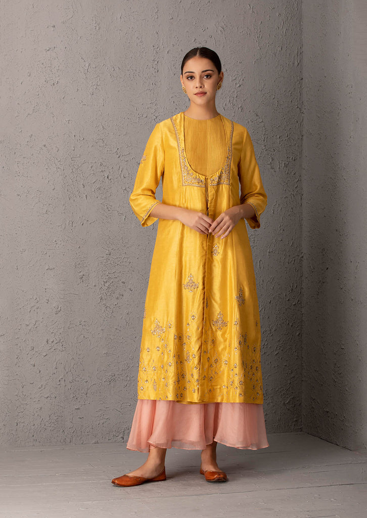 Mustard Chanderi tunic set (YMN-15) – Anju Modi